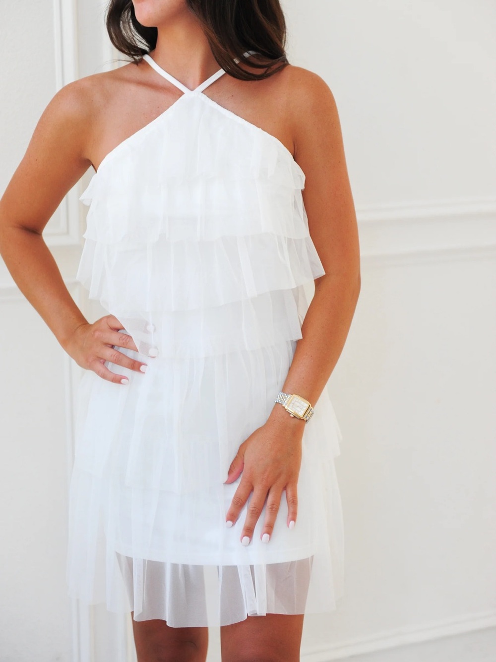 NWT White Tiered Ruffle Mini Dress